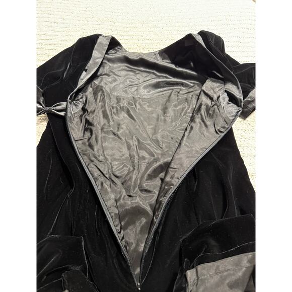 VTG Velour Sheath Dress Short Sleeves Back Bow Cut Outs Knee Length Womens Large - Picture 9 of 13